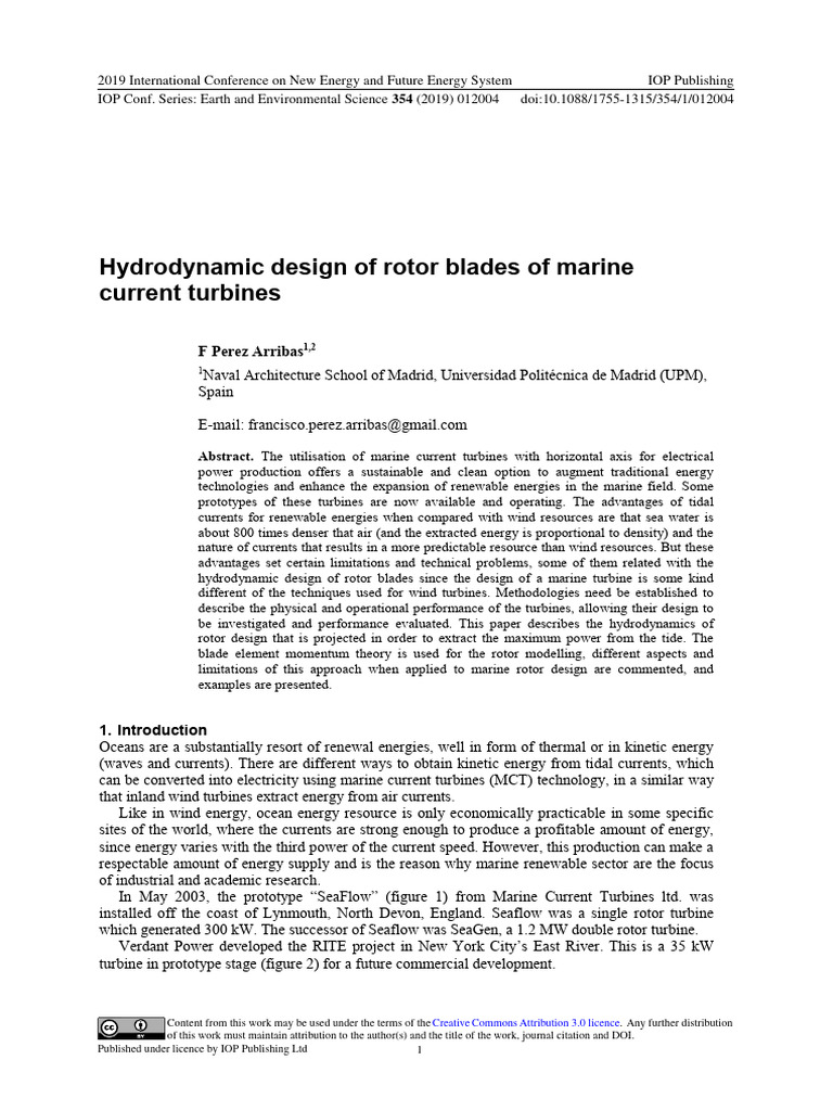 Hydrodynamic Design of Rotor Blades of Marine Current Turbines | PDF ...