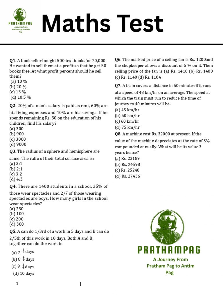 Maths Test PDF | PDF | Speed | Interest