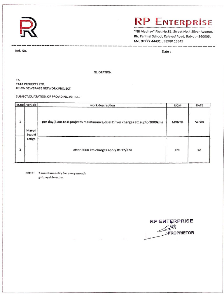 Vehicle Quotation | PDF