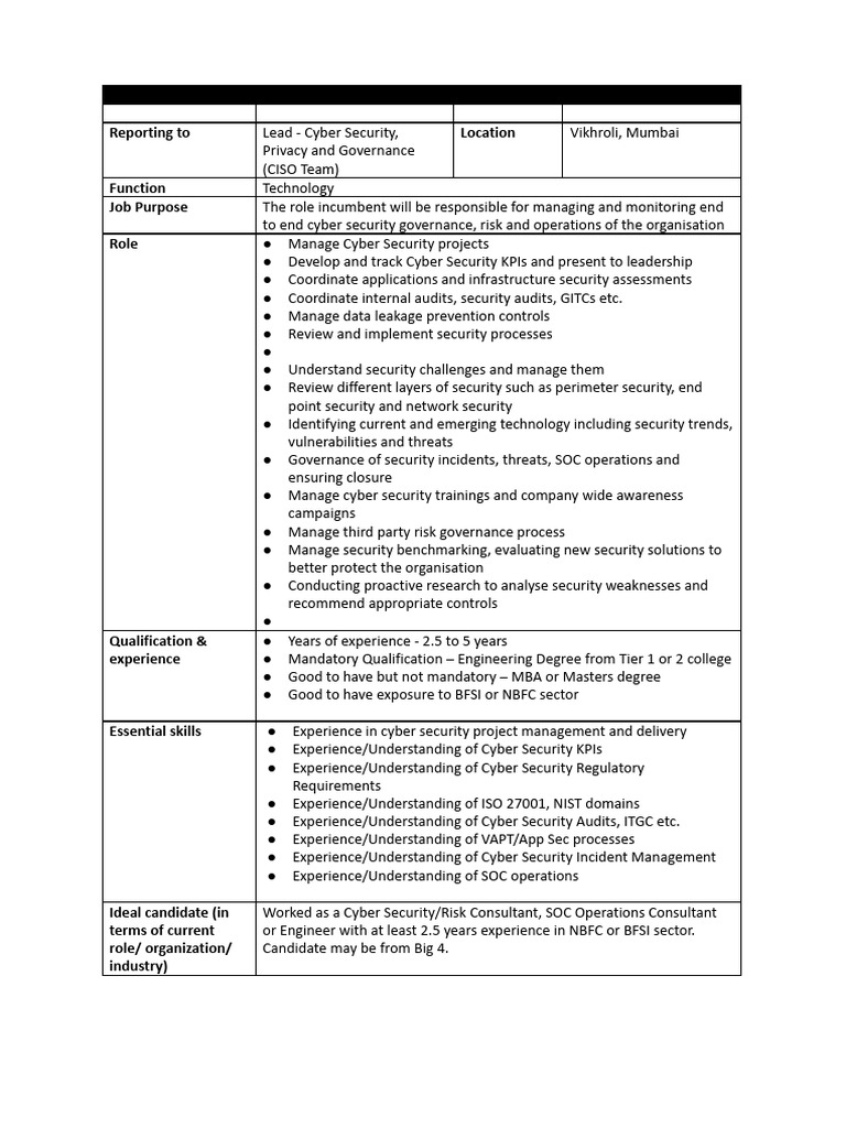 JD - Cyber Security V2.Docx (1) | PDF | Computer Security | Security