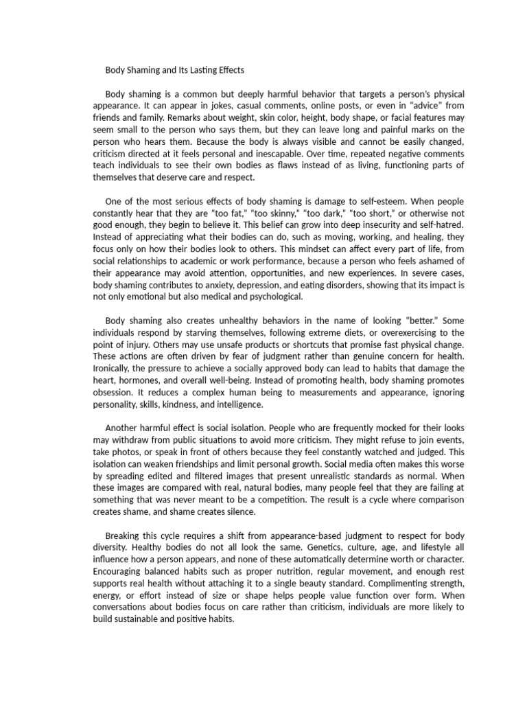 Body Shaming | PDF | Shame | Self Esteem