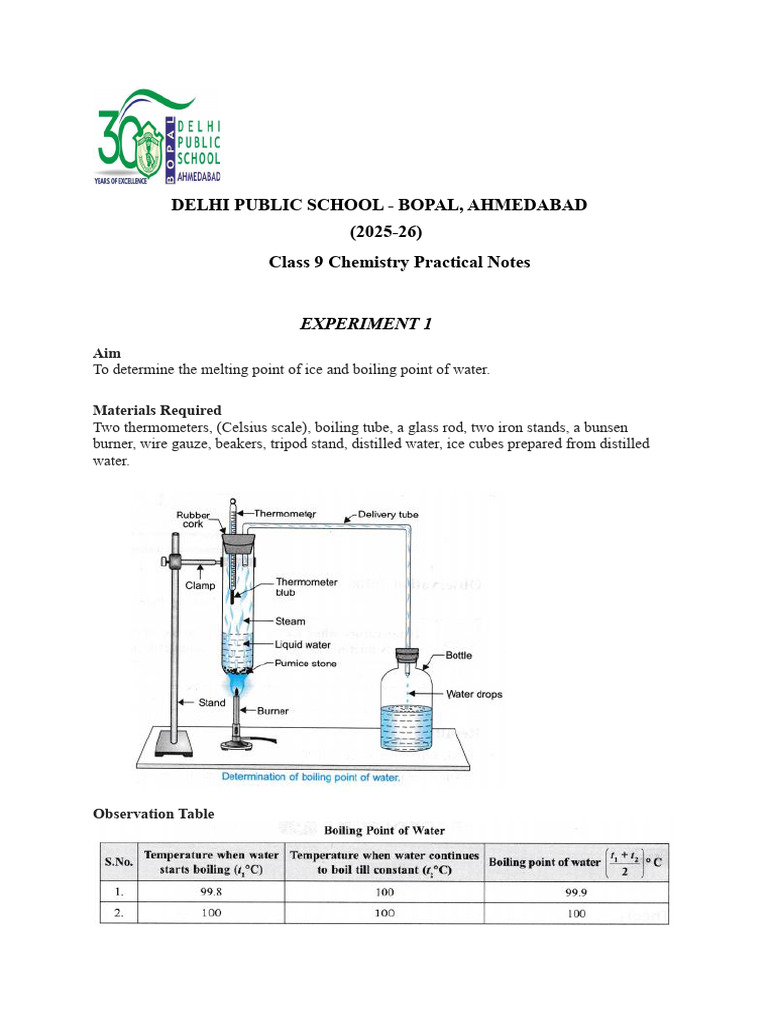 Class 9 Practical Notes 2025-26 | PDF | Thermometer | Water