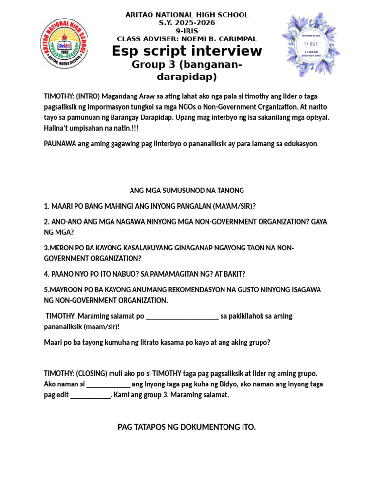 Script NG Interview NG Esp 9 | PDF