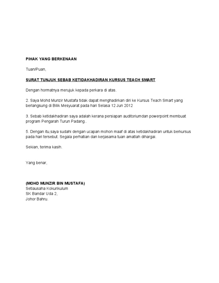 surat tunjuk sebab in english