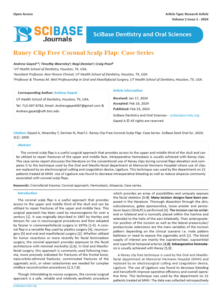 Raney Clip Free Coronal Scalp Flap- Case Series | PDF | Oral And ...