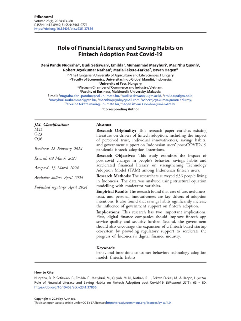 2024 - Role of Financial Literacy and Saving Habits on.... | PDF ...