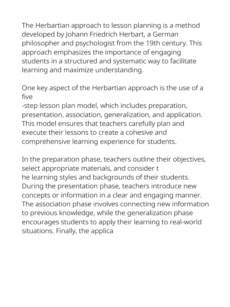 Herbartian Approach to Lesson Plans | PDF