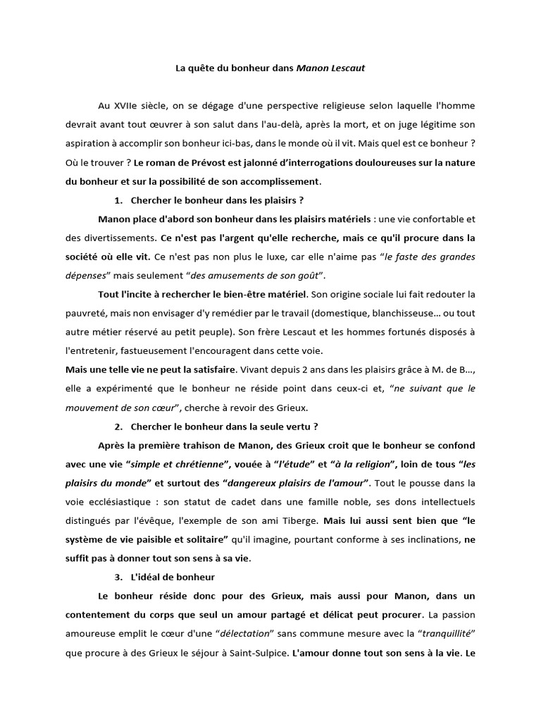 Cours 19 La Quate Du Bonheur Dans Manon Lescaut Xs4v0kg7yce PDF — free download