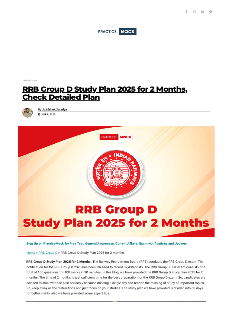 RRB Group D Study Plan 2025 For 2 Months, Check Detailed Plan | PDF ...