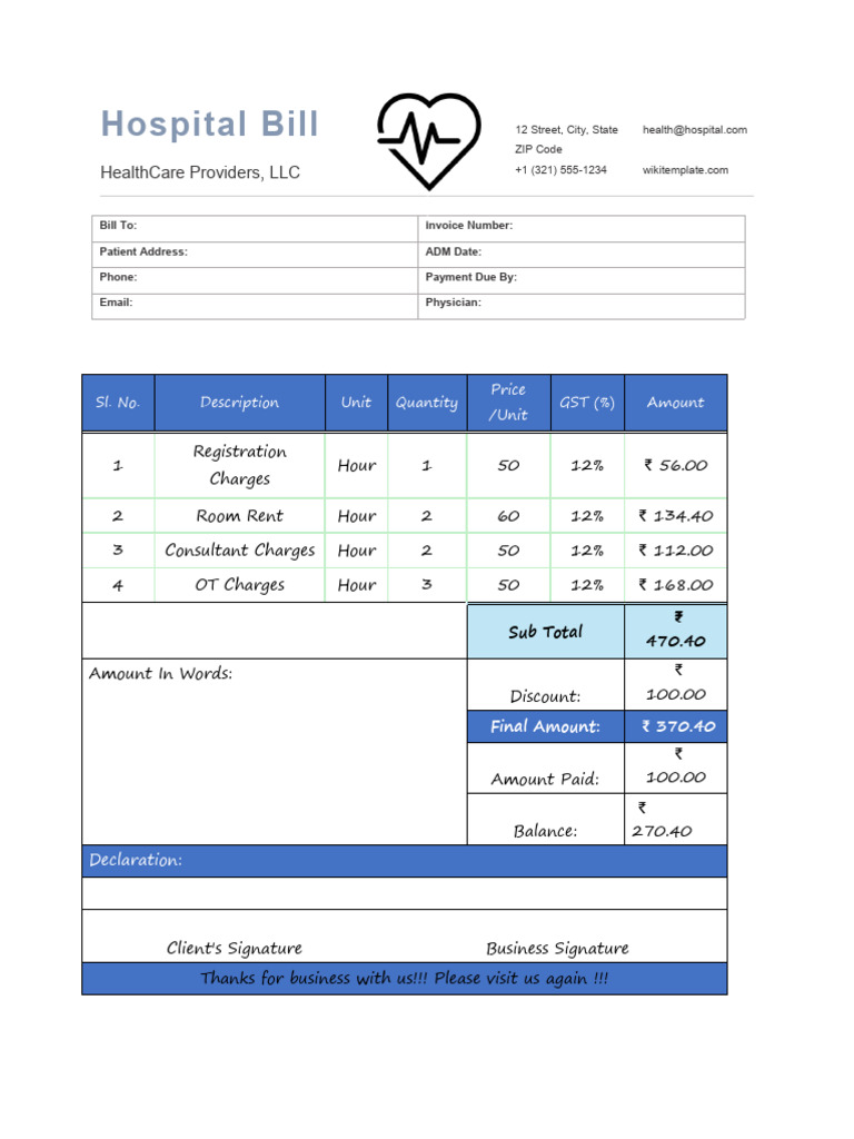 Medical Invoice Template | PDF