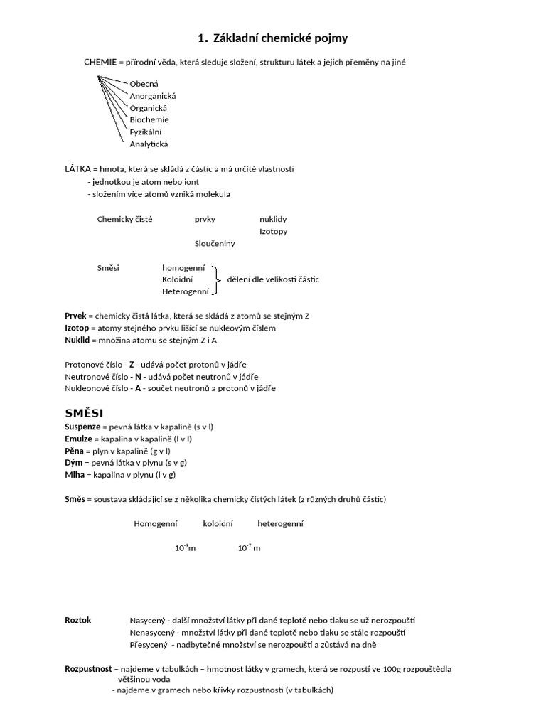 1) Základní Chemické Pojmy | PDF