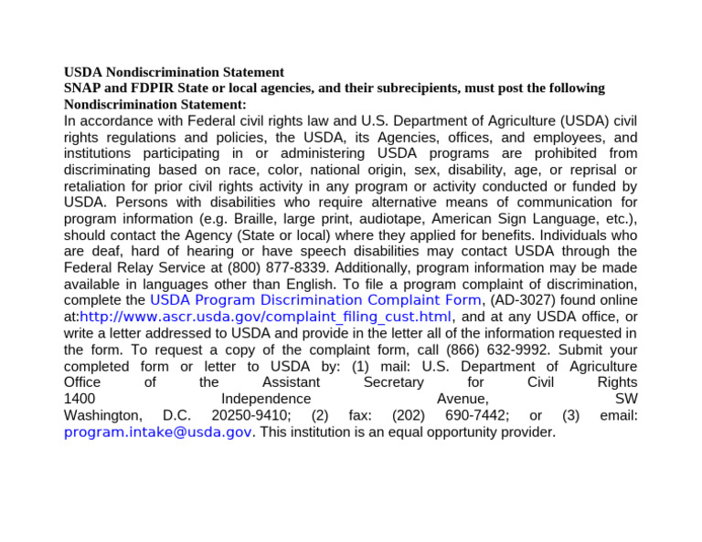 USDA Nondiscrimination Statement | PDF