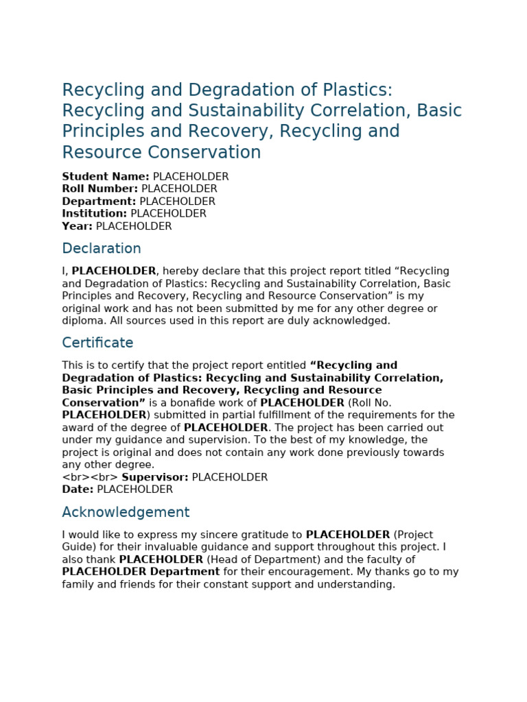 Recycling and Degradation of Plastics - Recycling and Sustainability ...