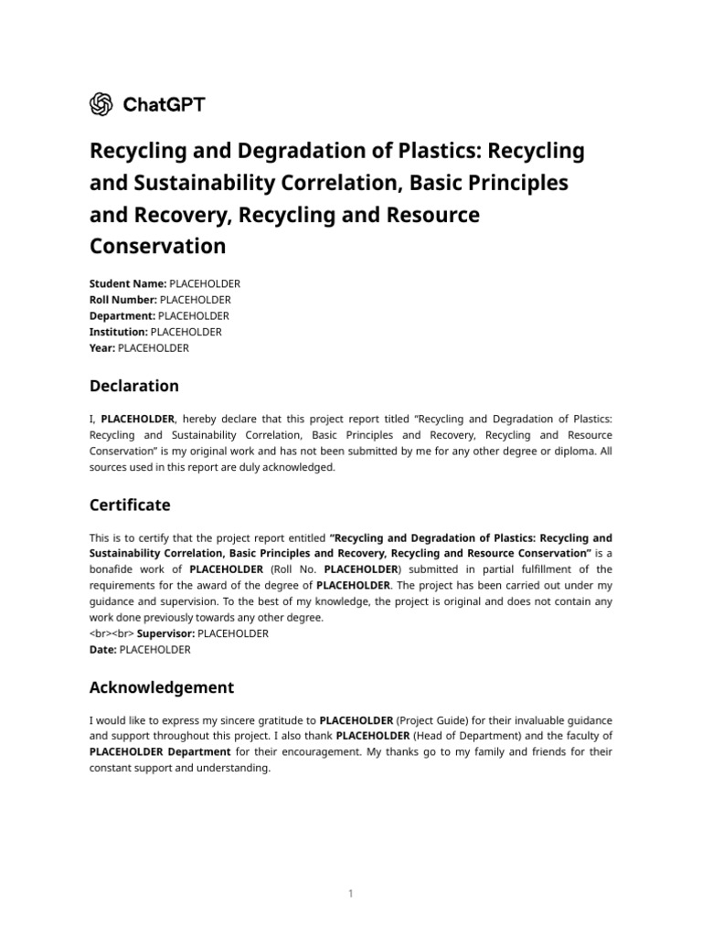 Recycling and Degradation of Plastics - Recycling and Sustainability ...