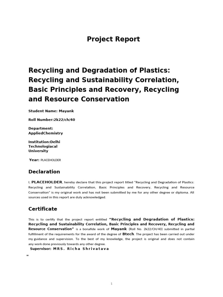 Recycling and Degradation of Plastics - Recycling and Sustainability ...