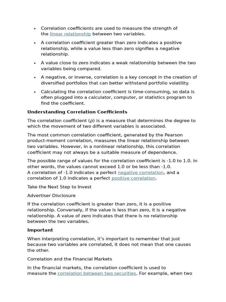 Correlation Coefficients Are Used To Measure The Strength of The | PDF ...