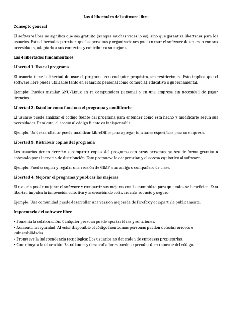 Las 4 Libertades Del Software Libre | PDF | Software libre | Software