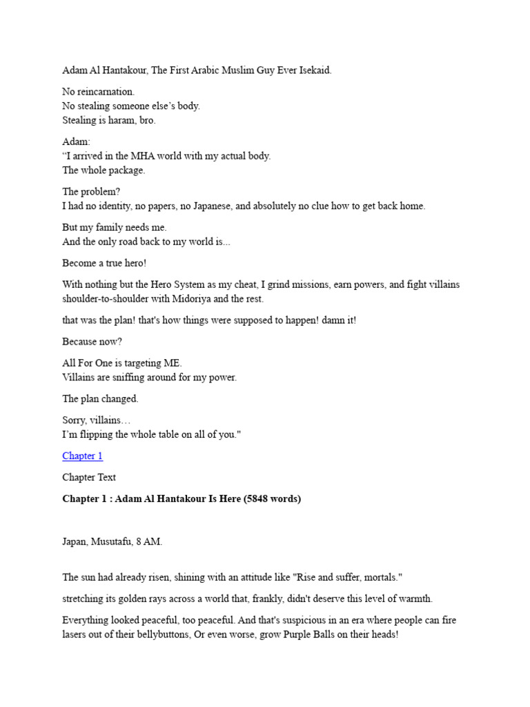 Chapter 1: Adam Al Hantakour Is Here (5848 Words) | PDF | Forgiveness