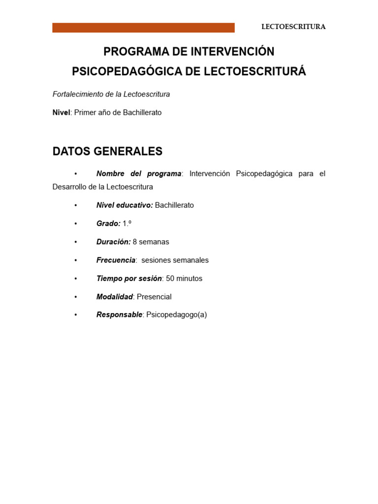 Programa de Intervención Psicopedagógica | PDF | Comprensión lectora ...