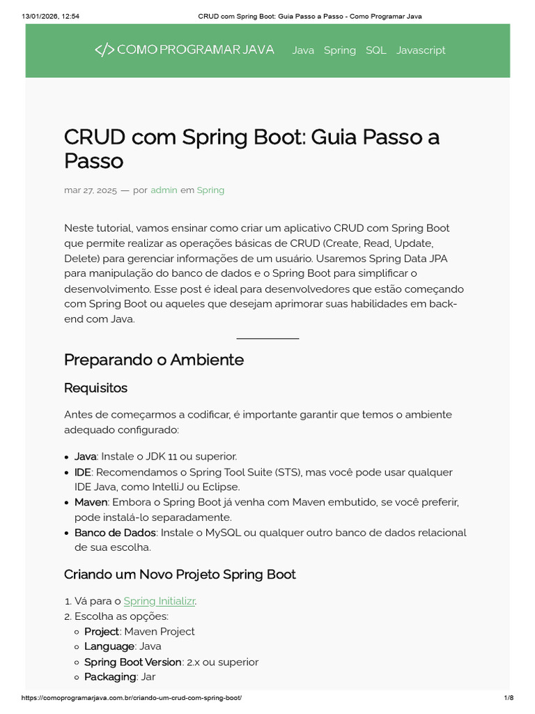 CRUD Com Spring Boot - Guia Passo A Passo - Como Programar Java | PDF ...