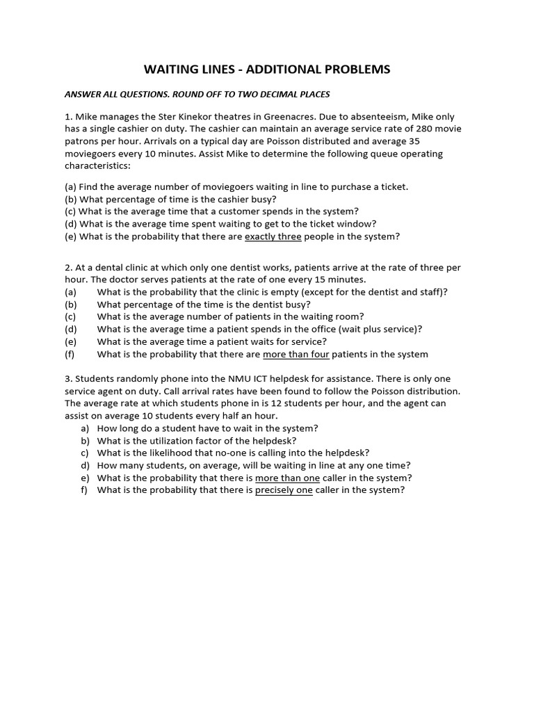 Waiting Lines Additional Problems | PDF