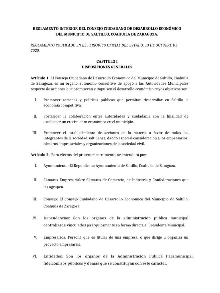 Reglamento Interior Del Consejo Ciudadano de Desarrollo Economico Del ...