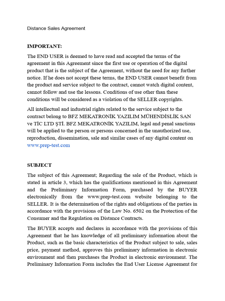 Di̇stannce Sales Agreement and Prep | PDF | Payments | License