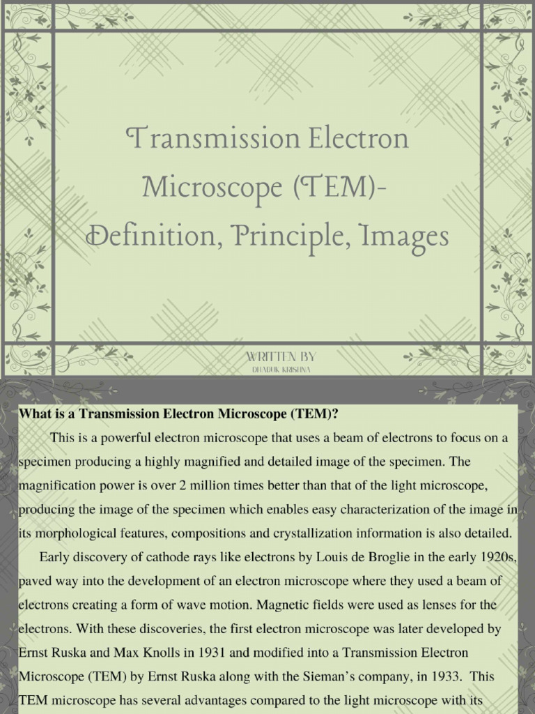 Transmission Electron Microscope (TEM) - Definition, Principle, Images ...