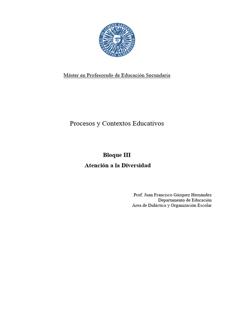 Bloque III - Atención A La Diversidad | PDF | Plan de estudios ...