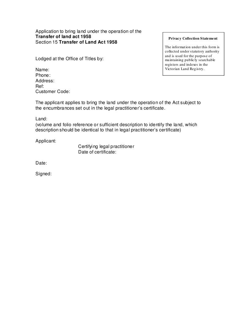 Application to Register Land Under Act | PDF