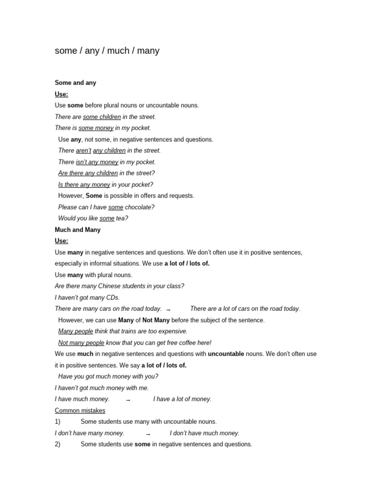 Some, Any, Much, Many | PDF | Language Arts & Discipline