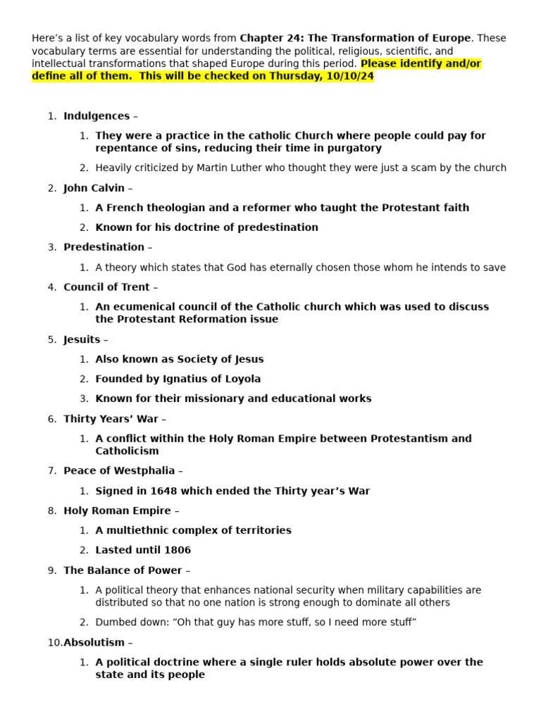 Chapter+24+Vocabulary | PDF | Protestantism | Age Of Enlightenment