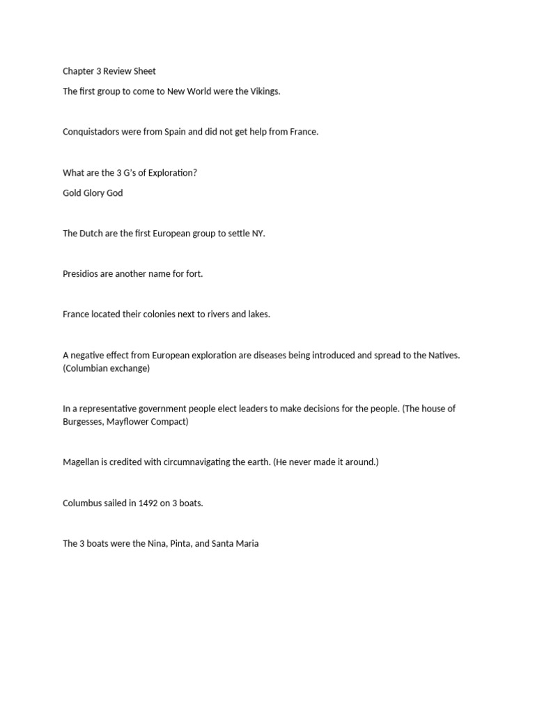 Chapter 3 Review Sheet | PDF