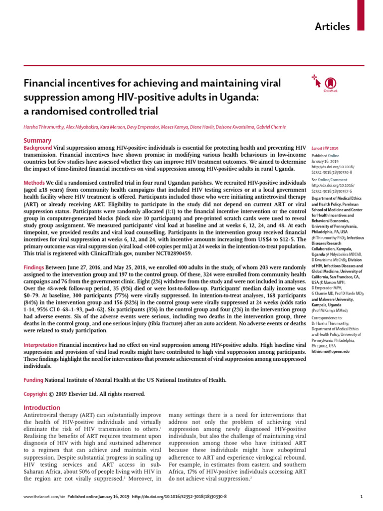 3.Journal Club Paper | PDF | Management Of Hiv/Aids | Hiv