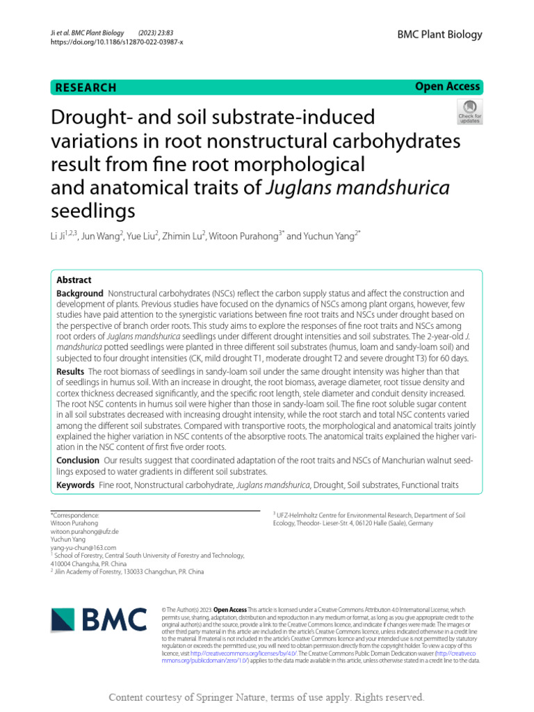 Drought - and Soil Substrate-Induced Variations in | PDF | Root | Soil