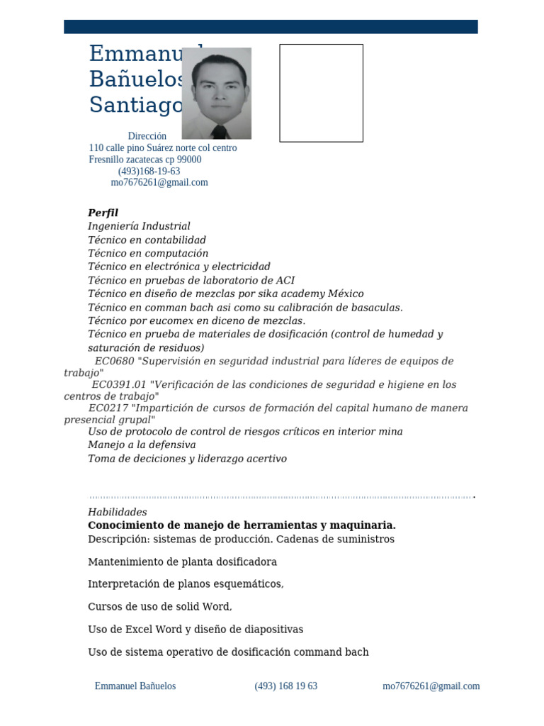CV EMMANUEL BAÃ_UELOS | PDF | Hormigón | Educación Secundaria