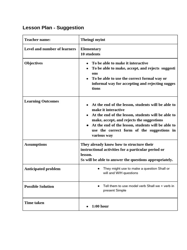 Copy of Lesson Plan Suggestion (Repaired) | PDF | Communication | Cognition