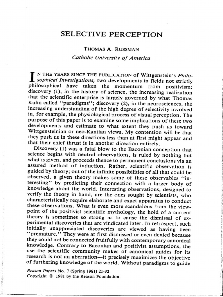 Selective Perception 1981 | PDF | Immanuel Kant | Concept