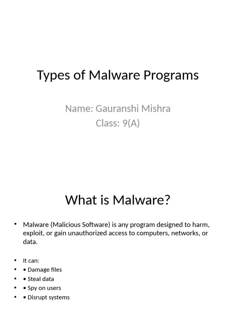 Types of Malware Programs Class9 | PDF | Malware | Computer Security ...