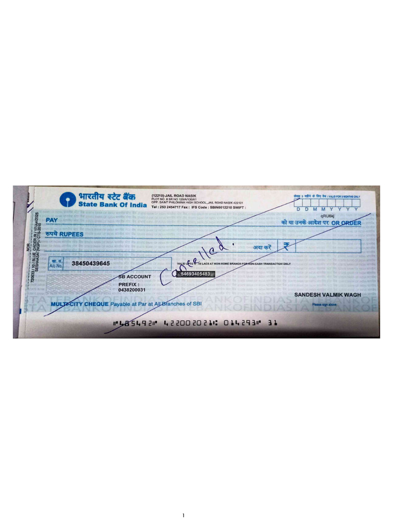 Cancel Cheque SBI | PDF