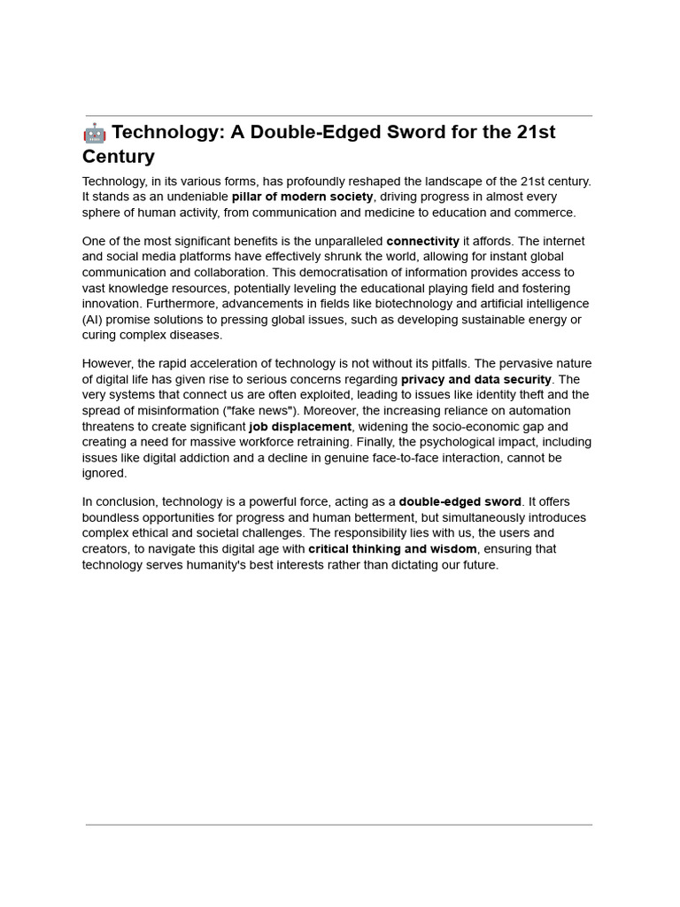 ? Technology - A Double-Edged Sword For The 21st Century | PDF ...
