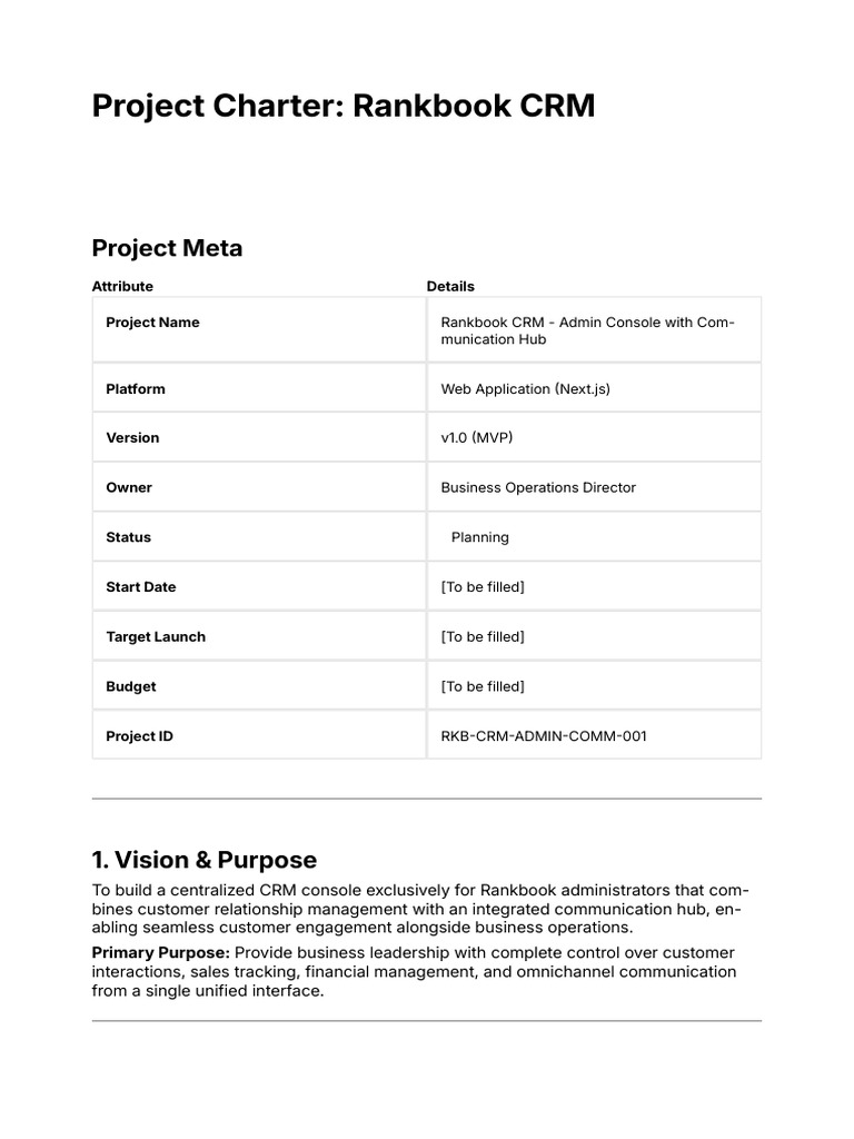 Project Charter Rankbook CRM A4 | PDF | Customer Relationship ...