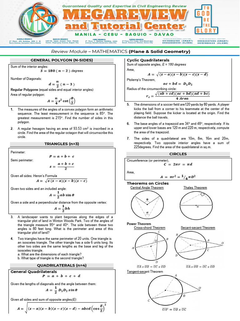Review Module 03 - Plane & Solid Geometry | PDF | Triangle | Area