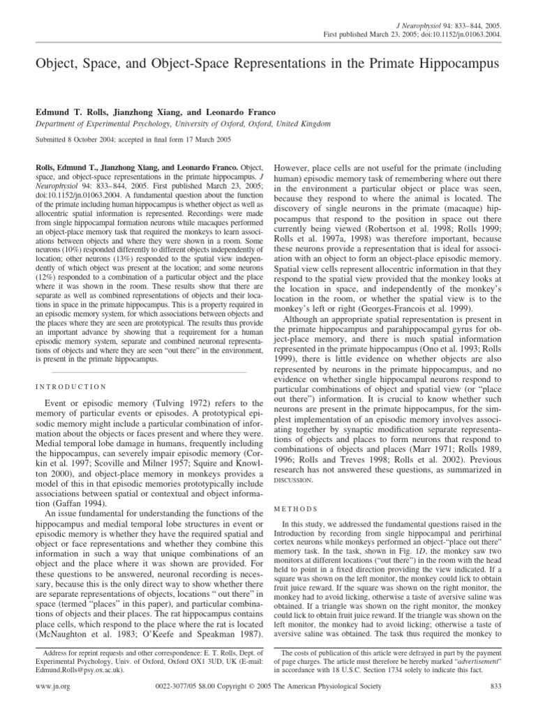 2005 Rolls, ET. Object, Space and Object-Space Representations in The ...