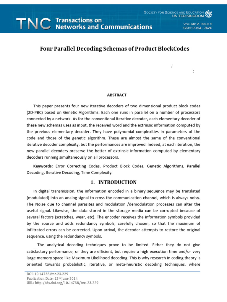 Four Parallel Decoding Schemas of Product BlockCodes | PDF | Time ...