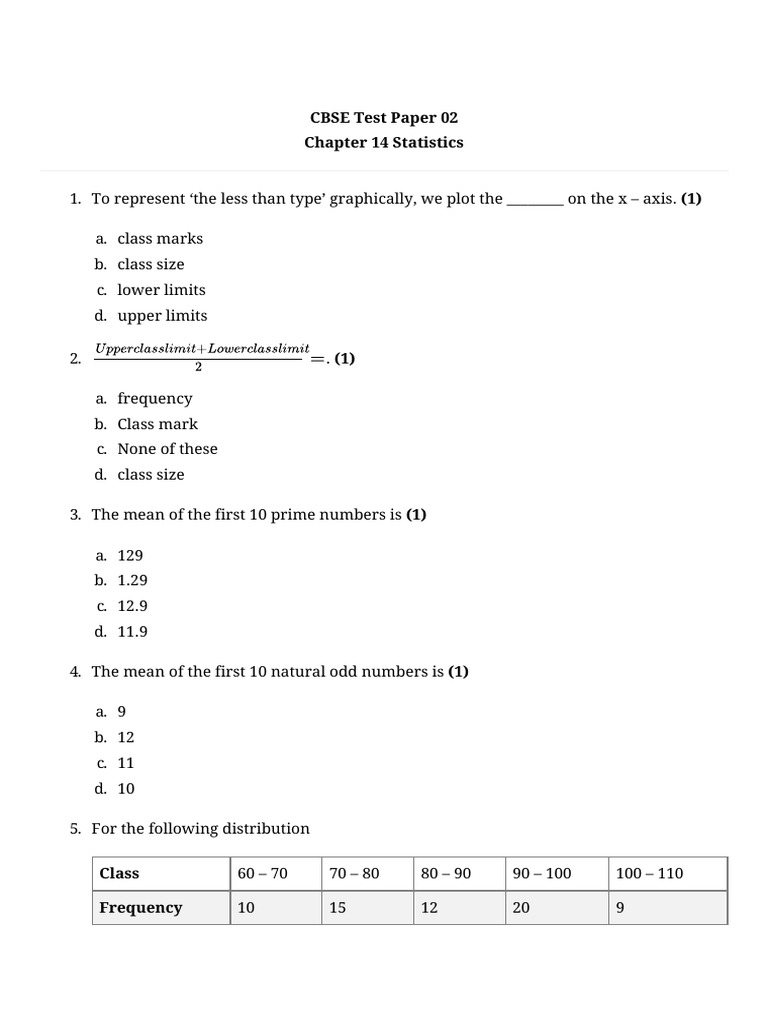 Chapter 14 Statistics Test 02 | PDF | Mode (Statistics) | Median