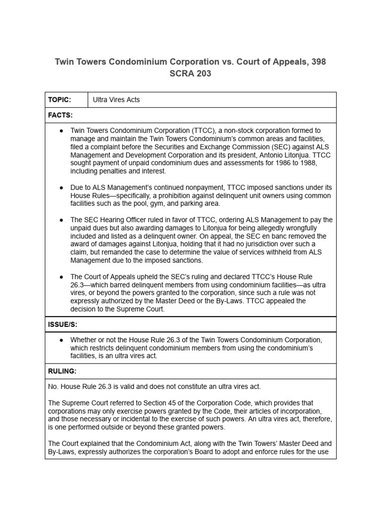 14. Twin Towers Condominium Corporation vs. Court of Appeals, 398 SCRA ...