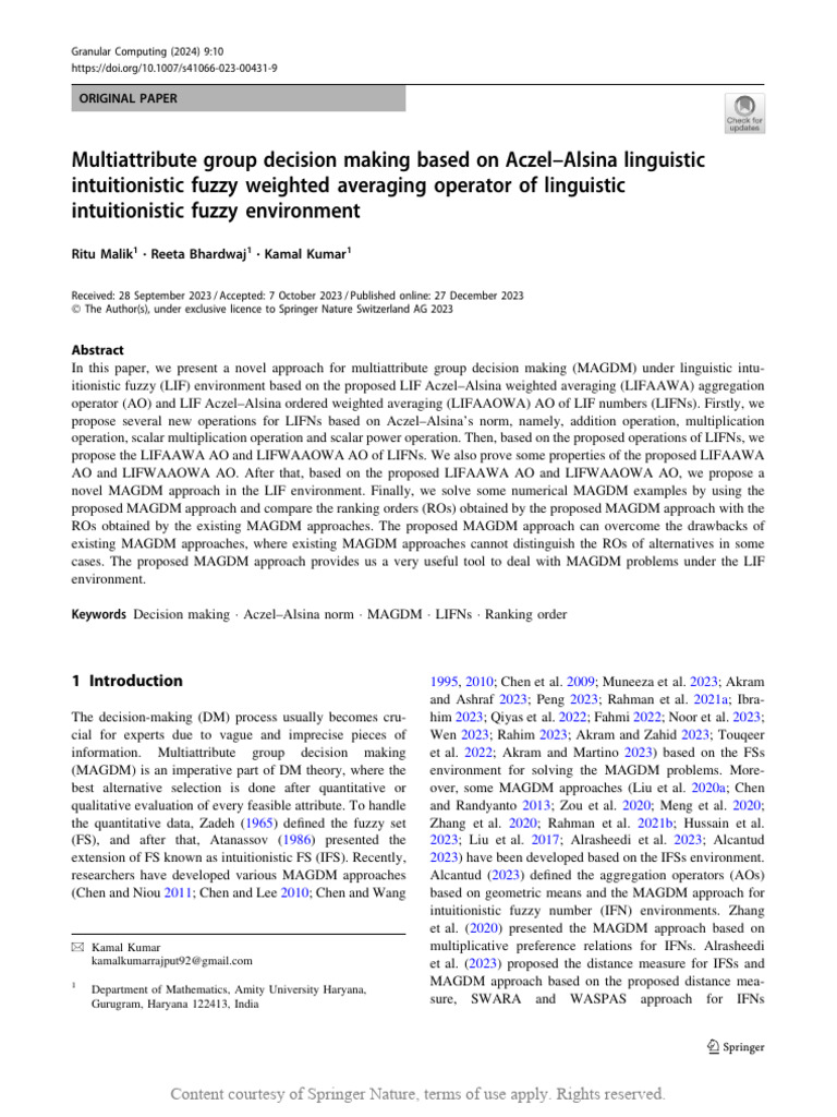 Multiattribute Group Decision Making Based On Acze | PDF | Methodology ...