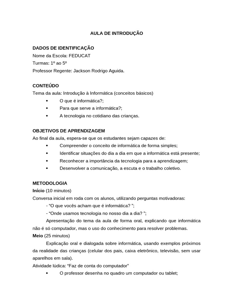 Introdução A Informatica | PDF | Lição | Aprendizado