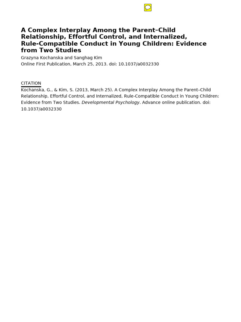 A Complex Interplay Among the Parent-child Relationshio, EC and ...
